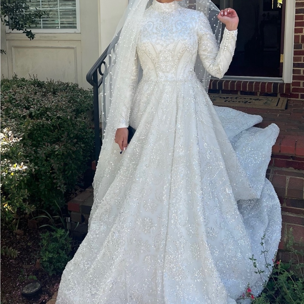 Royal Beaded Modest Wedding Dress (White/Ivory) - Picture 10 of 10